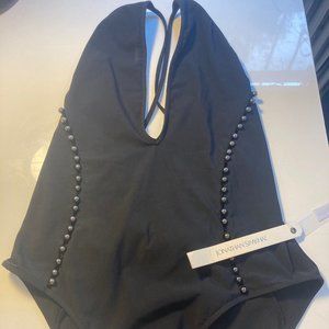 NWT JONATHAN SIMKHAI Plunging Neckline One Piece Swim in Black. Small